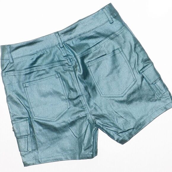 Lizette Collection LC Shorts Juniors L Super High Rise Metallic Blue Measure W28 - Picture 8 of 11